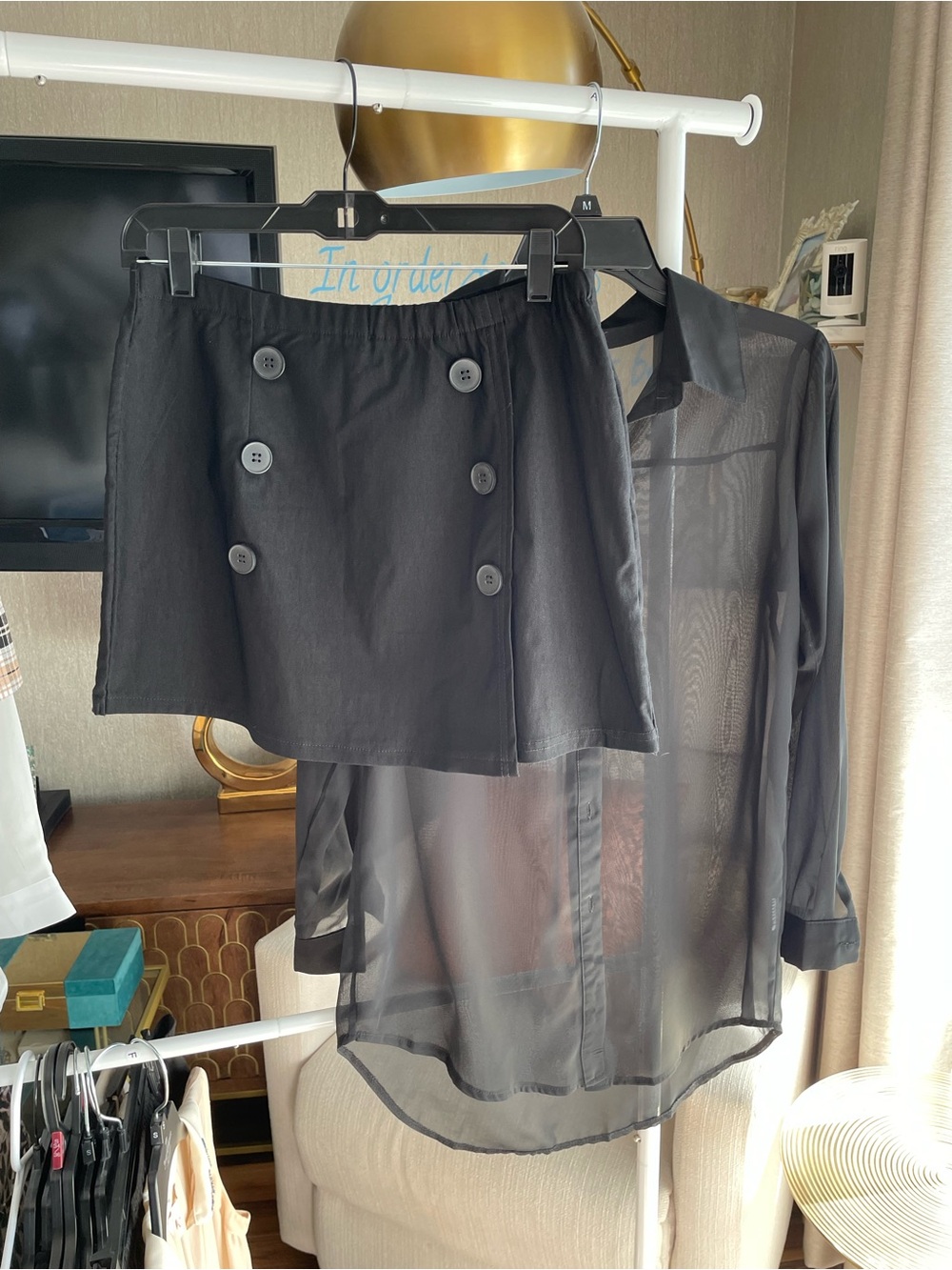 Black Sheer Button-Up Blouse - Picture 8 of 12